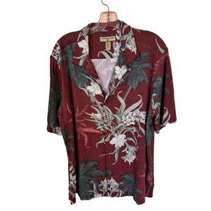 Caribbean Joe Mens Hawaiian Shirt XL Red Tropical Floral Short Sleeve Heavy